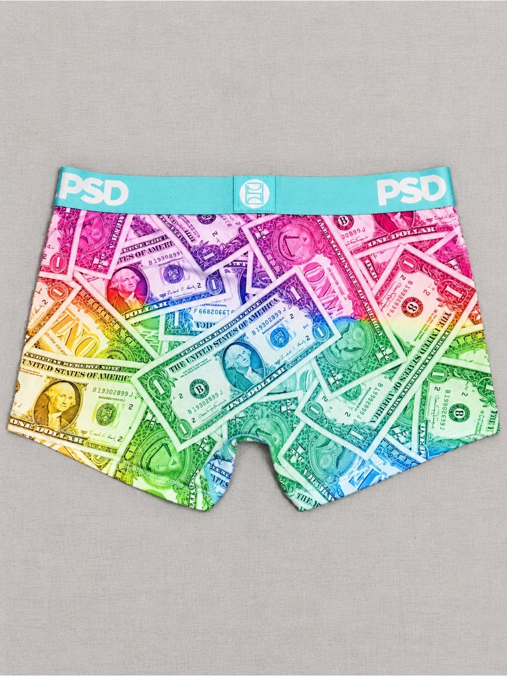 PSD Kids Rainbow Money Print Shorts in Teal Waistband